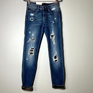 Judy Blue Skinny Fit High Waisted Jeans 3/26 Dark Blue Faded Distressed Stretch